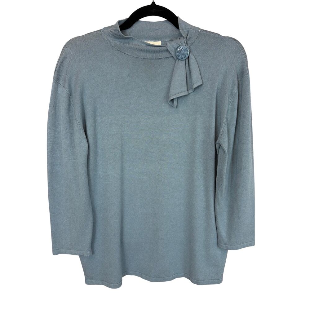 NWT Effie's Heart Blue 3/4 Sleeve High Collar  Lightweight Sweater Top L / XL